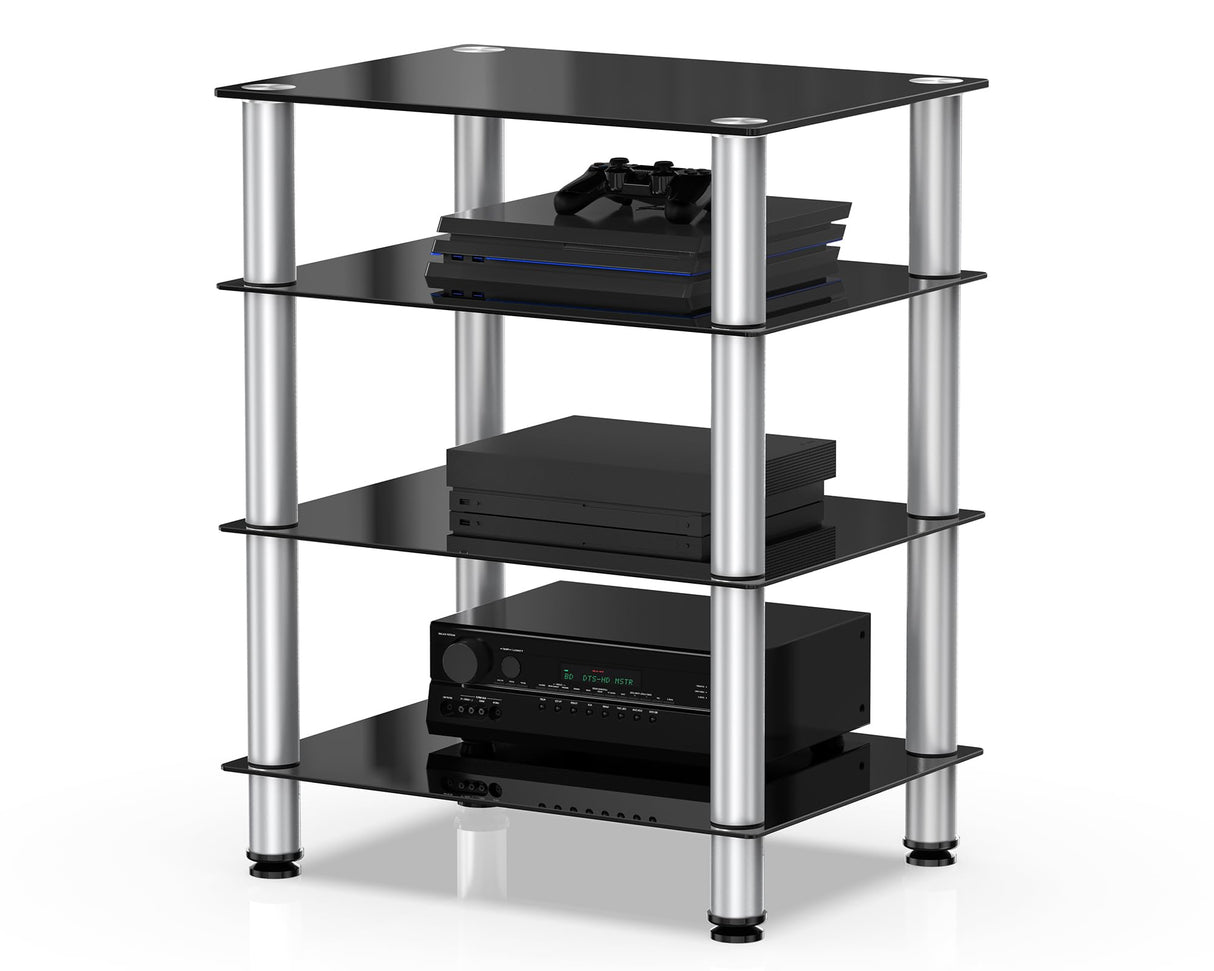 4-Tier Media Stand Audio/Video Component Cabinet with Glass Shelf