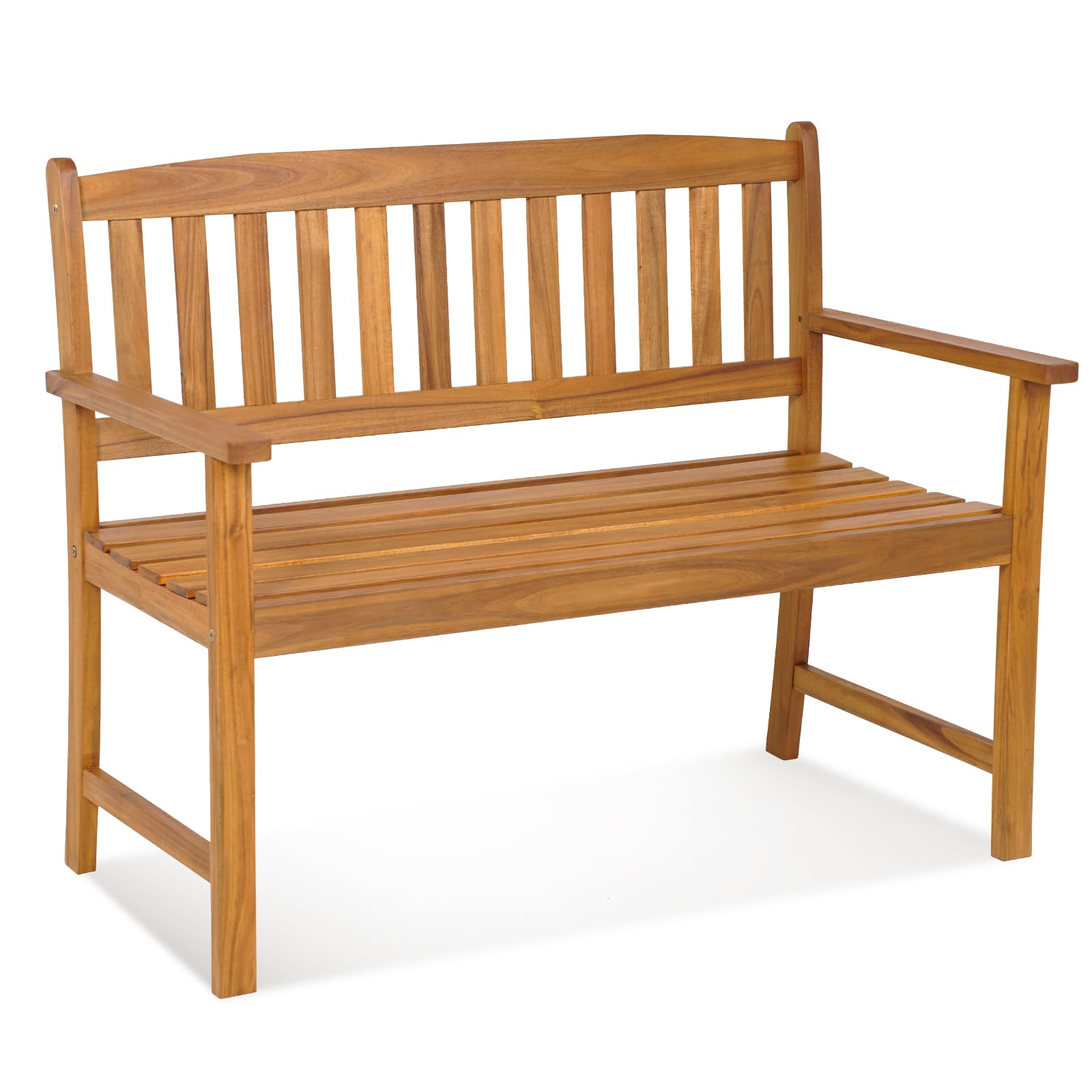 Outdoor Acacia Wood Bench, 2-Person Garden Bench with Backrest and Armrests