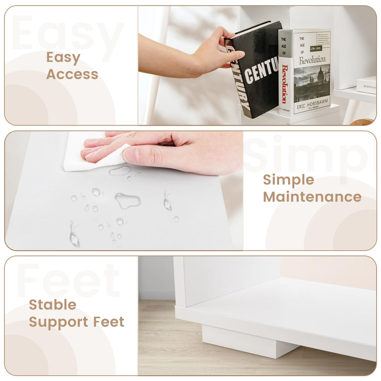 47" Bookshelf Set of 2, Modern Wooden Geometric Bookcase with Open Shelves, Anti-Tipping Kits, Wood Book Case Shelf, Open Cube Storage Organizer Display Rack for Living Room, White