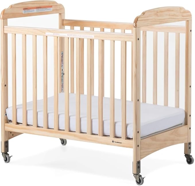 Serenity Compact Clearview Daycare Crib, Fixed Side, Durable Wood Construction