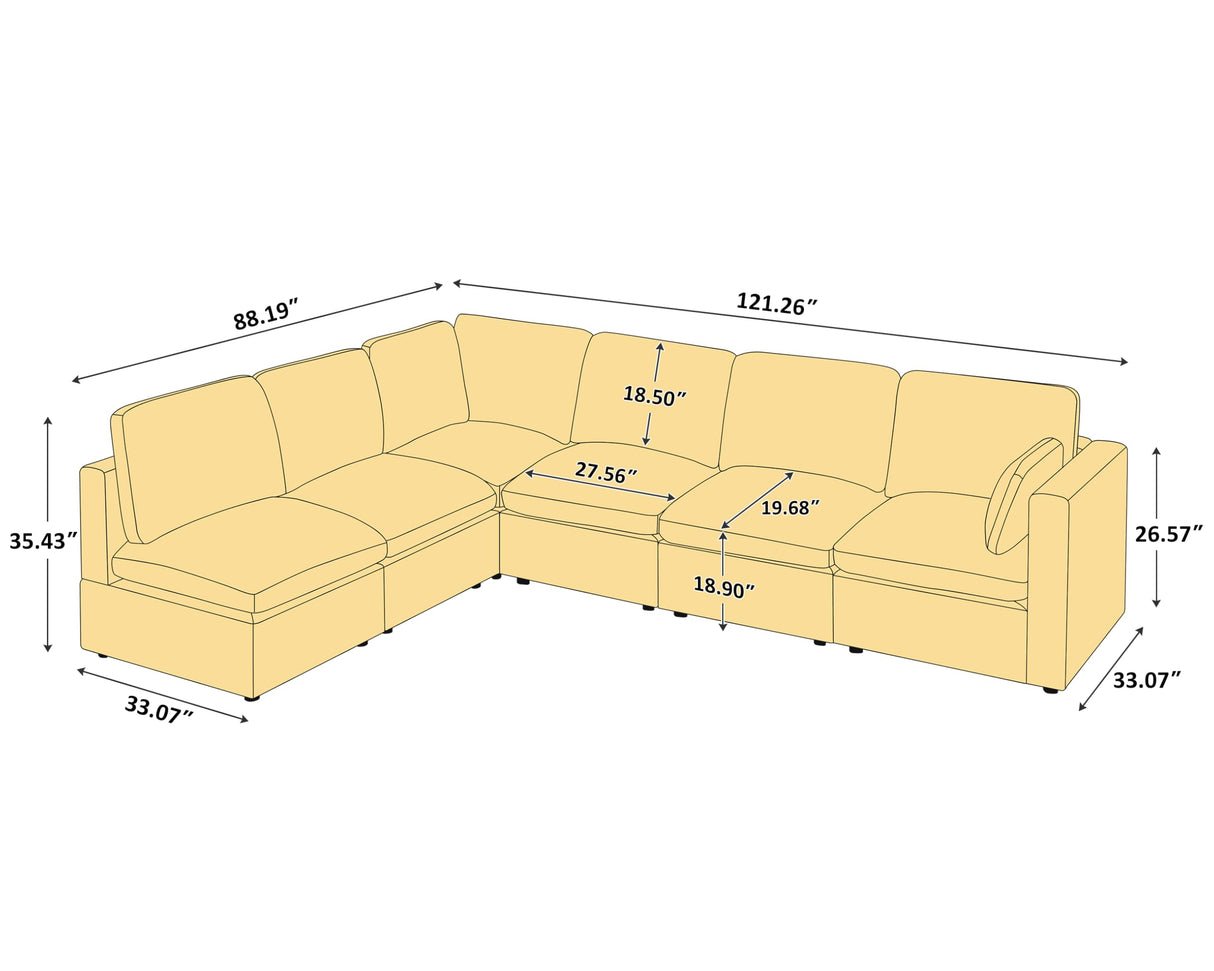 121" Modular Sectional Sofa, Convertible Sofa Couch Modular Sectional