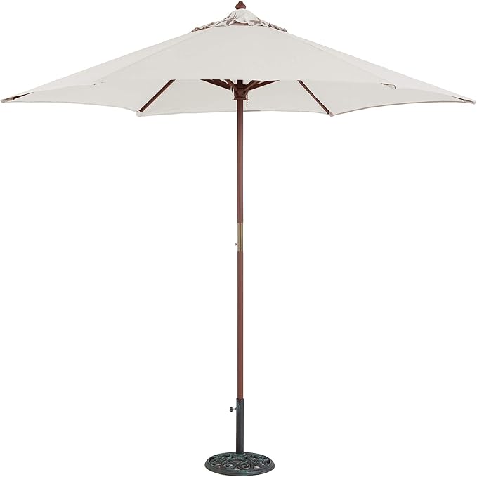 9 ft Wood Market Umbrella with Antique White Polyester Cover
