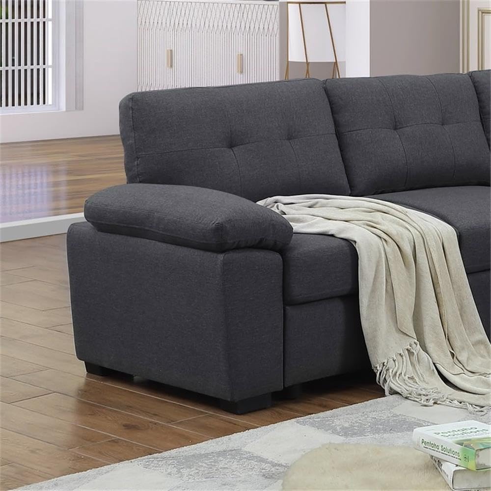 5-Seat Fabric Sleeper Sectional Sofa with Storage in Dark Gray