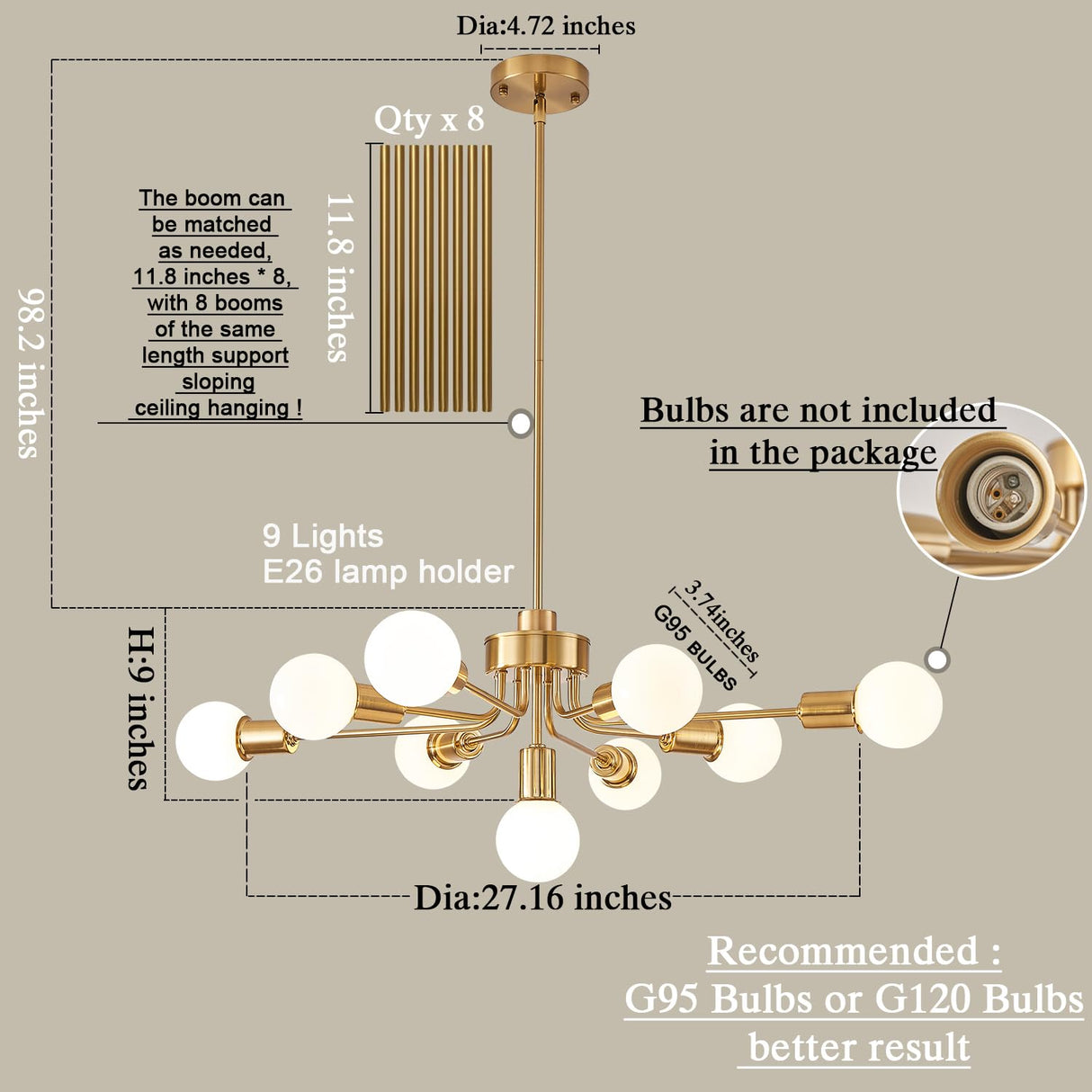 9 lights Gold chandelier,high ceiling chandelier dining room,sputnik dining room