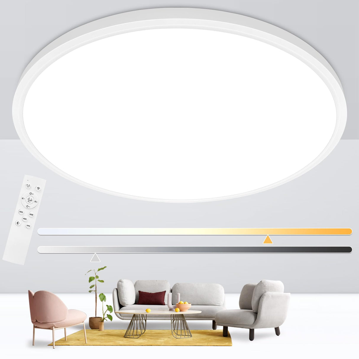 24 Inch Round Led Ceiling Light Fixture, Ultra Thin Flush Mount, Dimmable