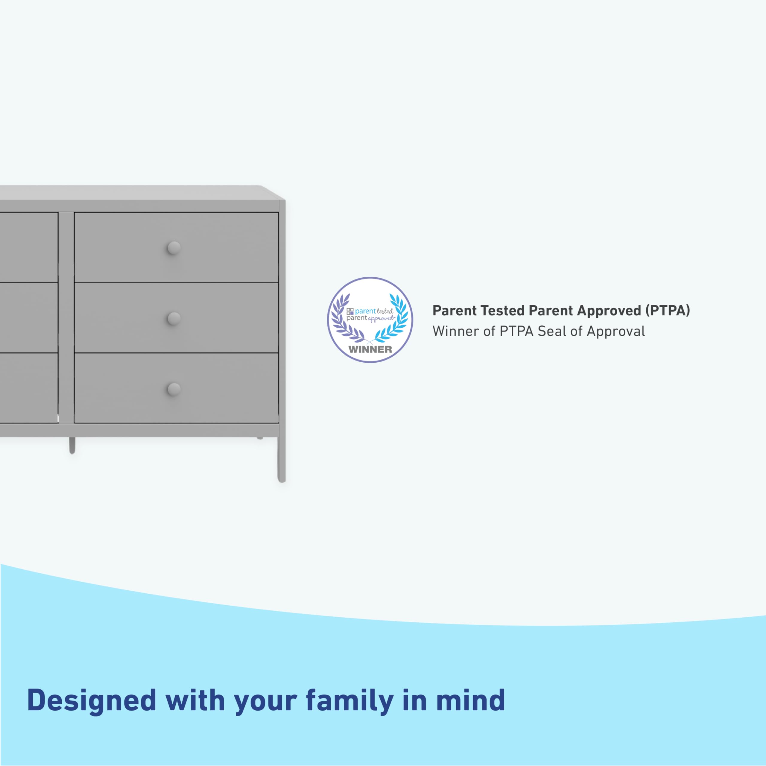 Theo 6 Drawer Dresser (Pebble Gray) - GREENGUARD Gold Certified, Interlocking Drawer