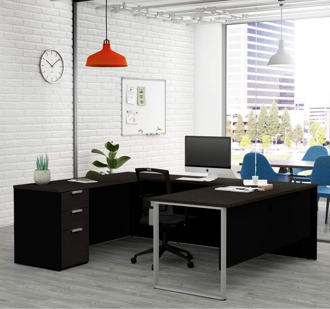 Pro-Concept Plus U-Shaped Executive Desk with Pedestal, Deep Grey & Black