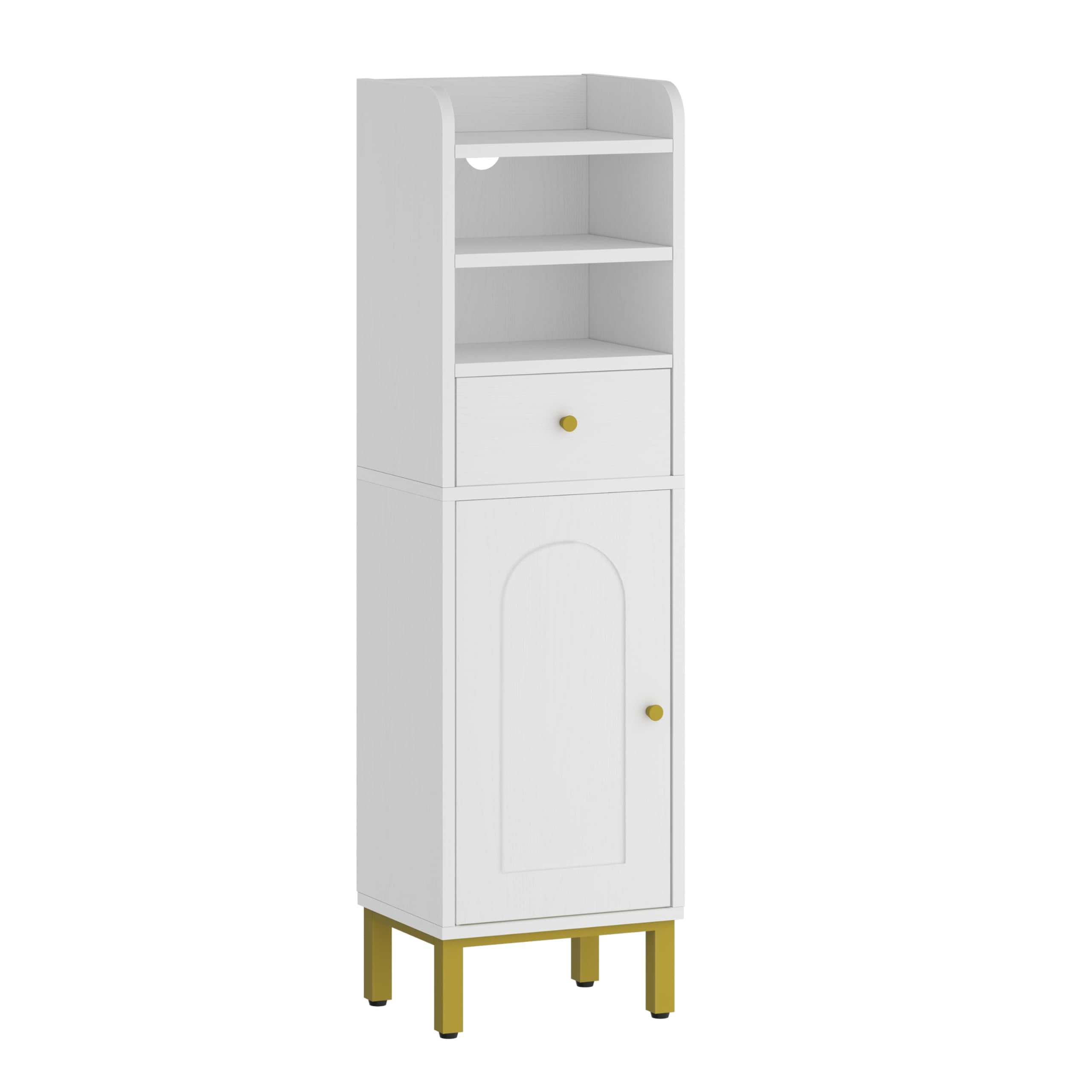 Bathroom Storage Cabinet, Corner Floor Cabinet with Drawers and Doors, Narrow Toilet