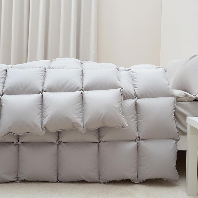 Feather Down Comforter King Size, Luxurious All Seasons Duvet Insert Grey Lightweight