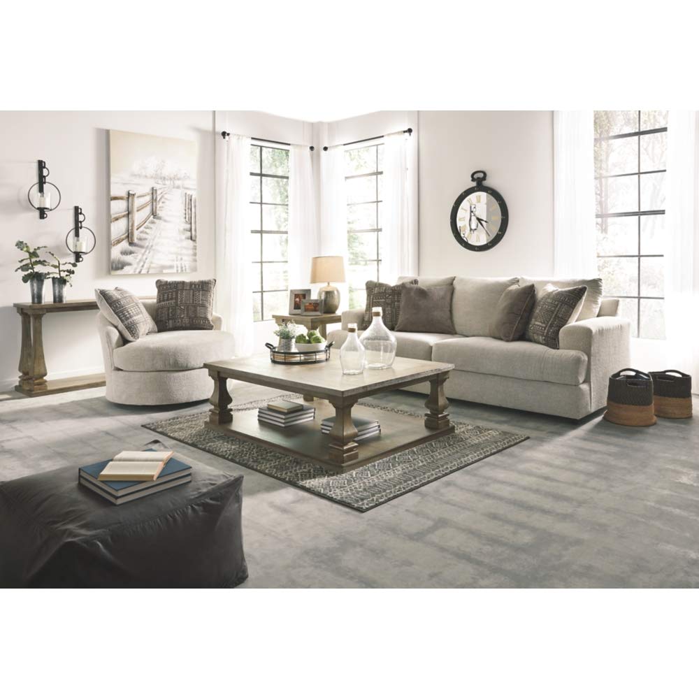 Soletren Contemporary Chenille Queen Sofa Sleeper with 4 Accent Pillows, Off-White