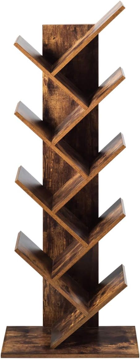 55-Inch Tree Bookshelf, 9-Shelf Free Standing Tree Bookcase, Bookshelves for Home