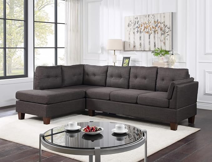 Linen Modern Sectional Sofa with Right Facing Chaise