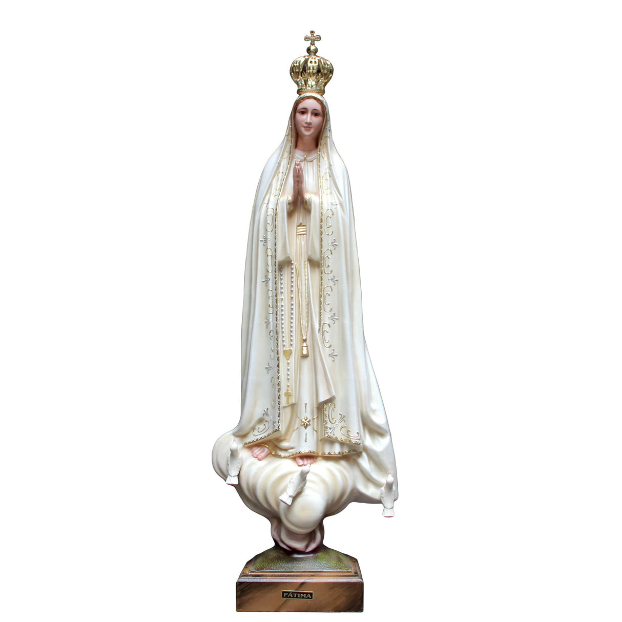 Hand Painted Our Lady of Fatima Statue Religious Figurine Virgin Mary Made in Portugal (Beige, 29.5 Inch)