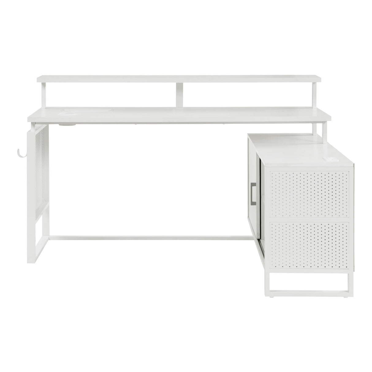 Ace Contemporary Modern Home Office Desk with Shelf, L-Shape with White Finish