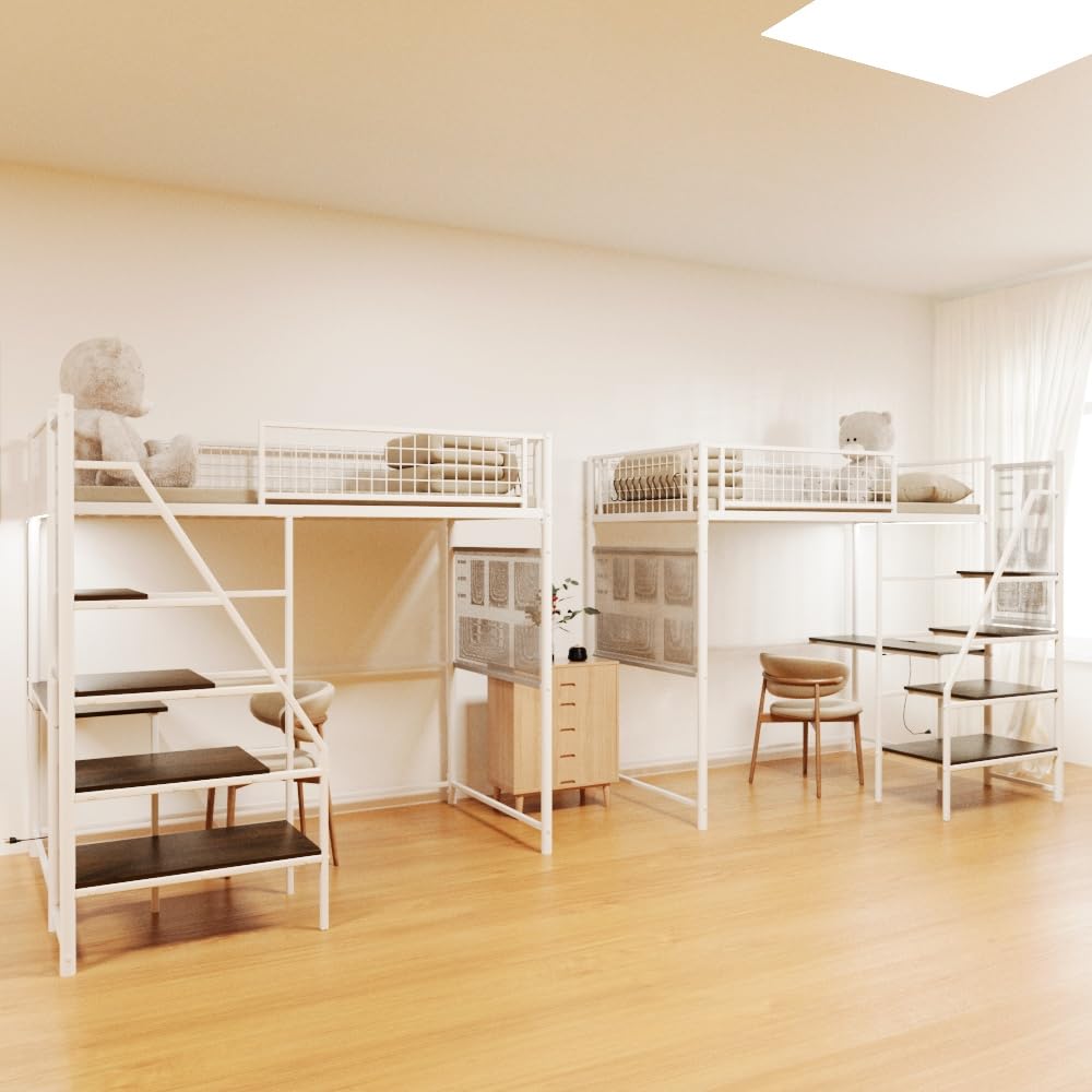 Twin Loft Bed with Desk, Charging Station, LED Lights & Storage – Perfect for Teen Bedrooms,