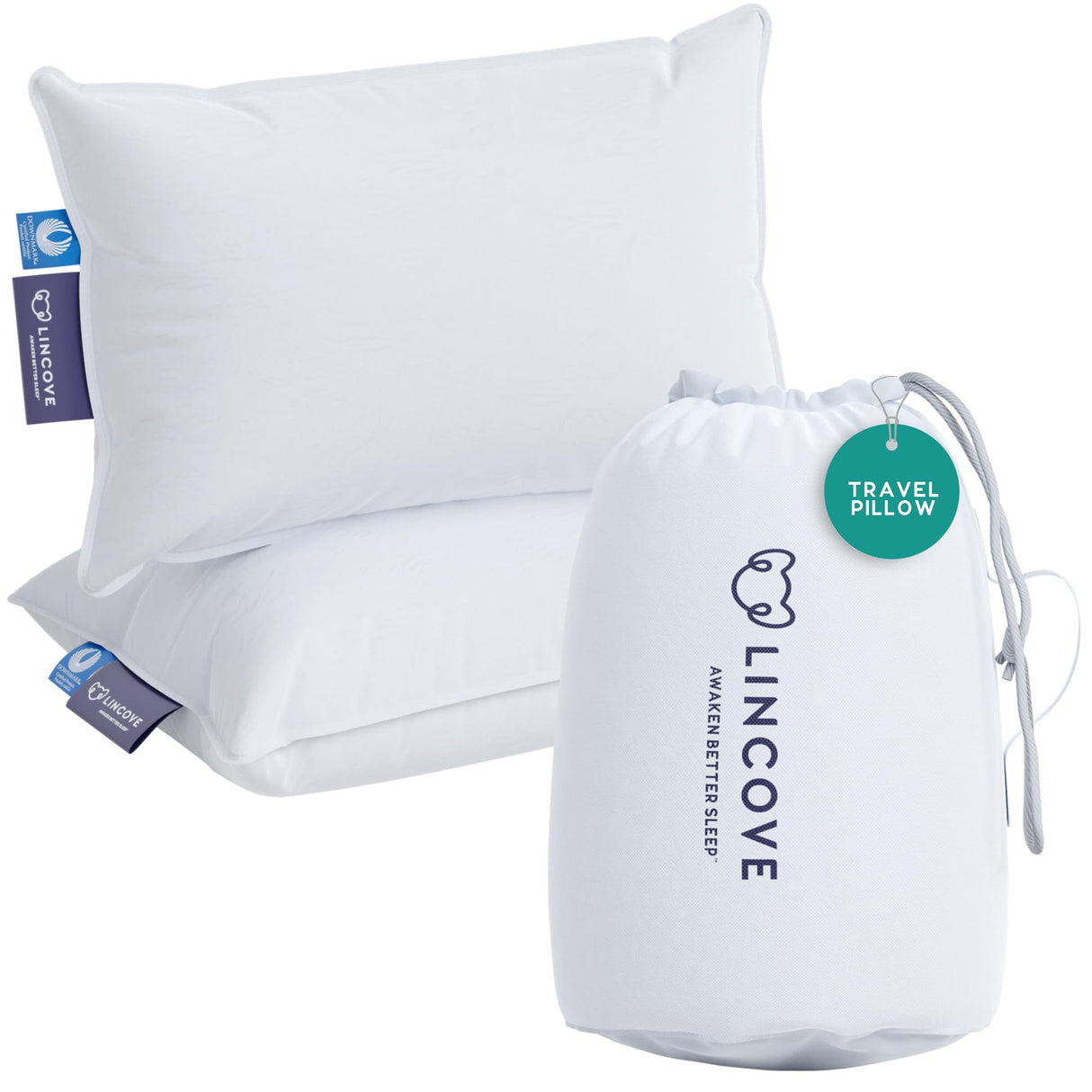 Down Feather Travel Pillow Pack of 2 - Luxury Pillows to Support Head