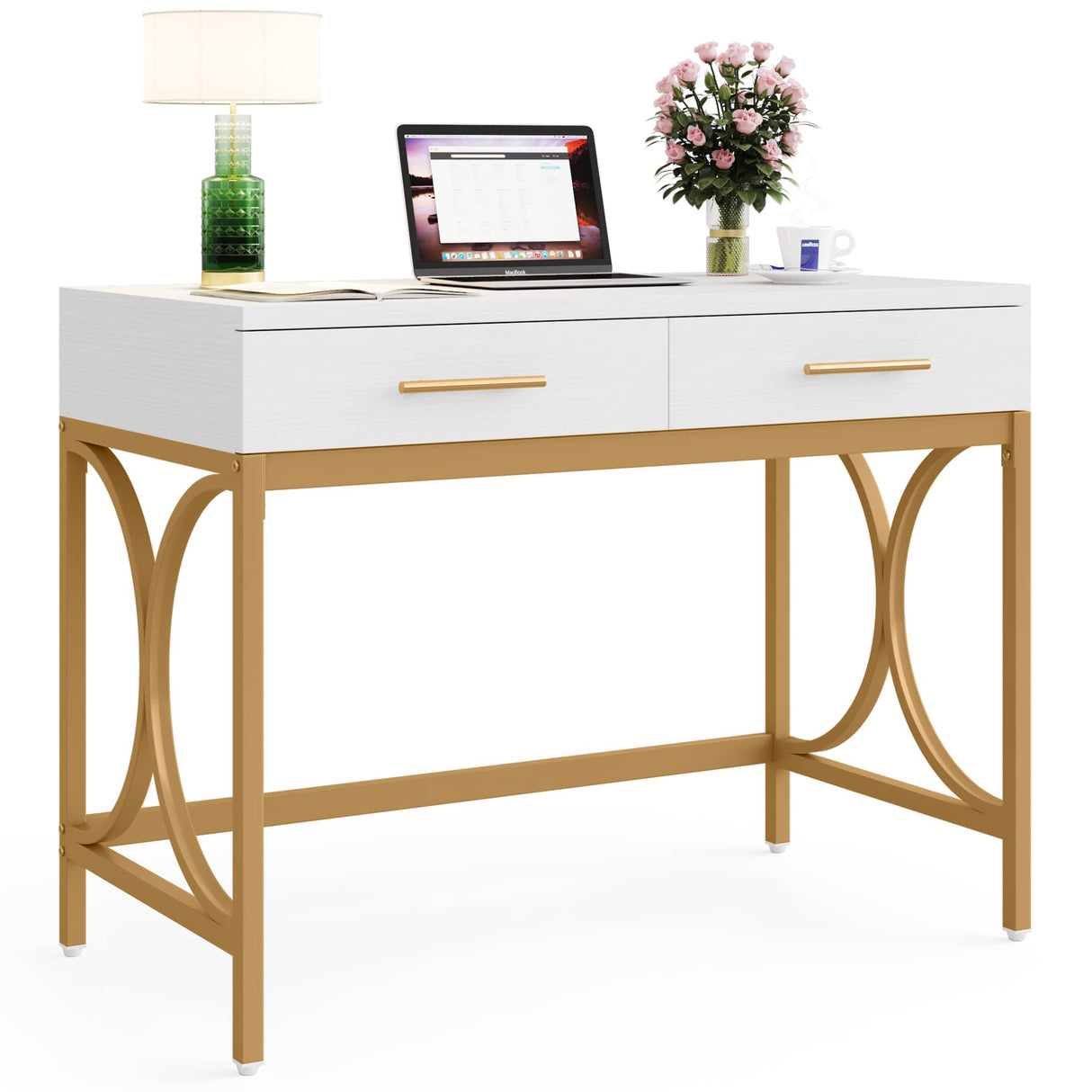 Modern Computer Desk with 2 Drawers, 41 Inches Study Writing Office Desk for Home Office