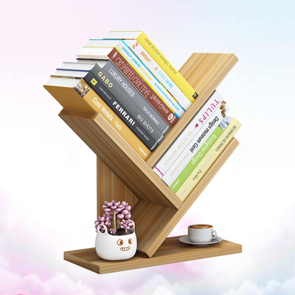 DOITOOL Wooden Bookshelf 3 Bookshelf Small Storage Bookcase Bookcases Desktop Wooden Rack Layers Tabletop Estanteria Fashion Tree Tabletop Bookshelf