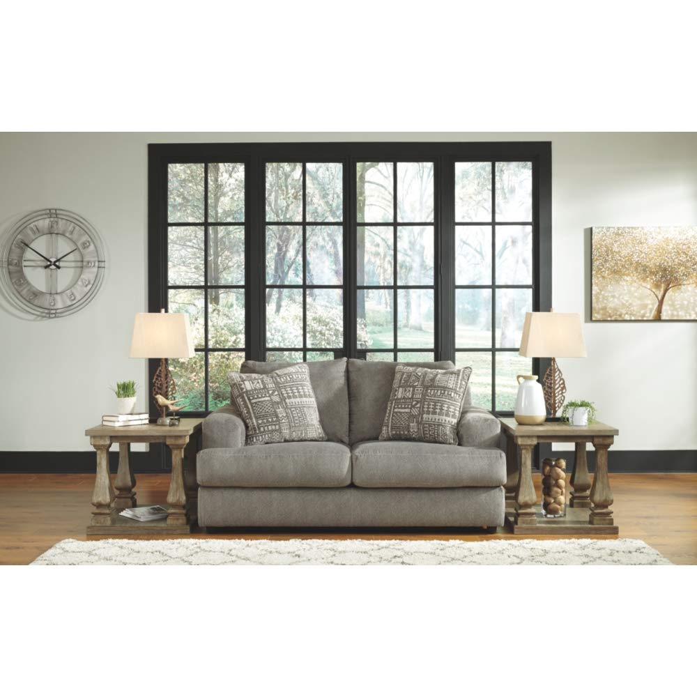 Soletren Contemporary Chenille Loveseat with 2 Accent Pillows, Gray