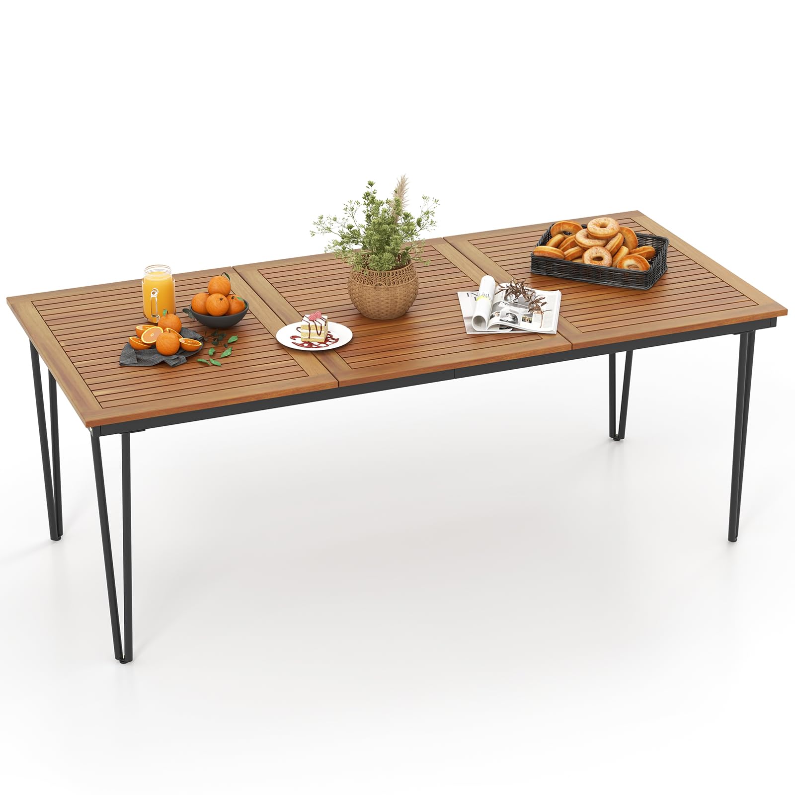 79 Inch Outdoor Dining Table, 8-Person Patio Table with 1.9 Inch Umbrella Hole