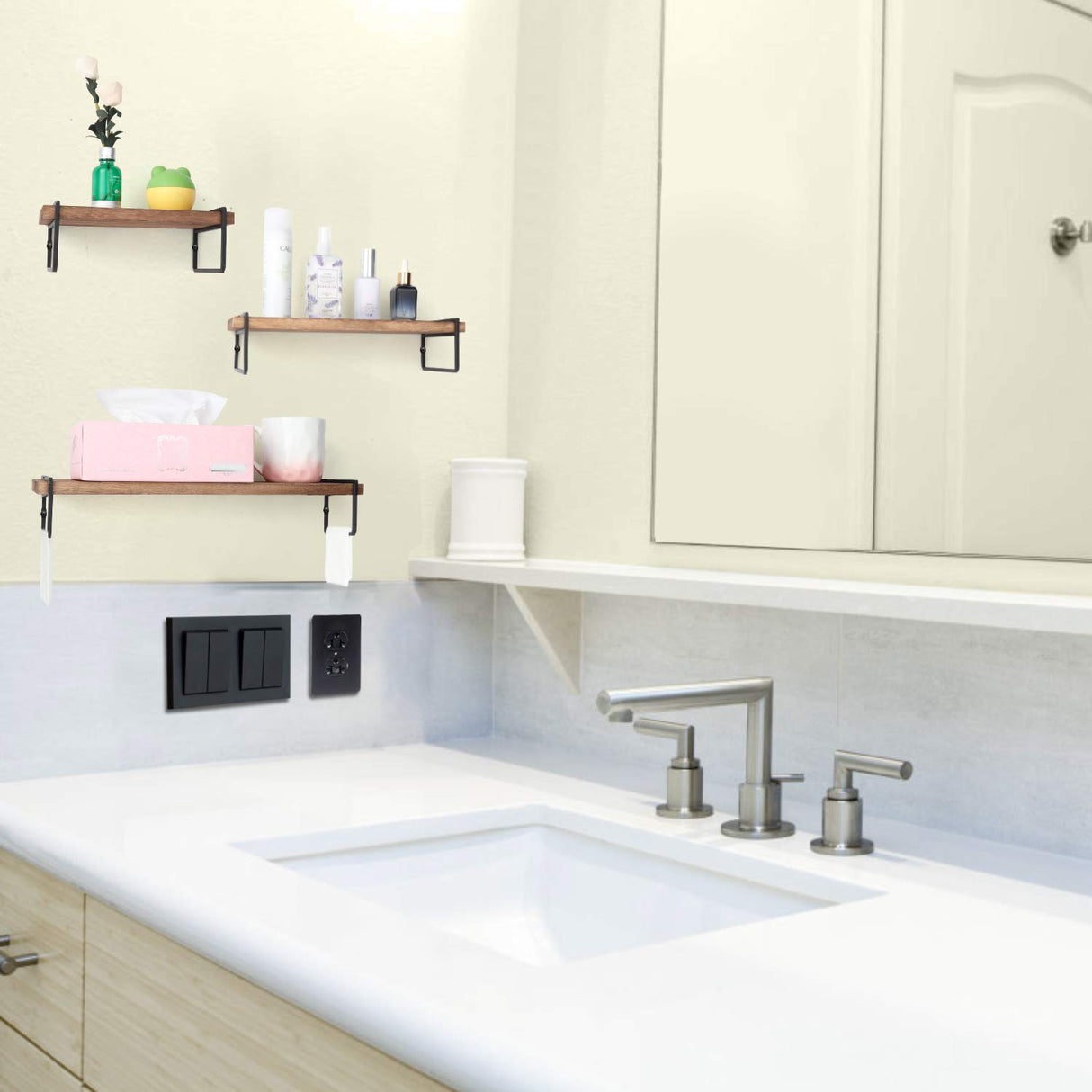 Floating Shelves Wall Mounted Set of 3, Rustic Wood Wall Storage Shelves