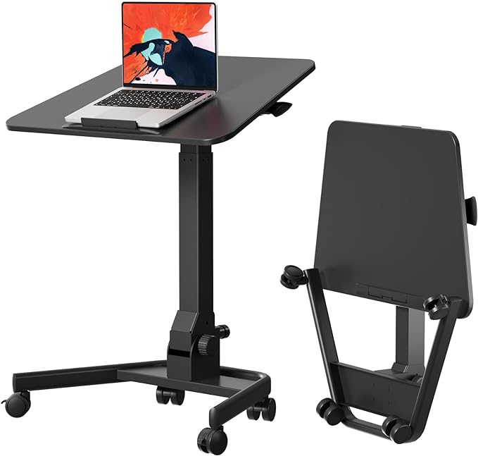Foldable Mobile Standing Desk, 90° Tiltable Rolling Standing Desk