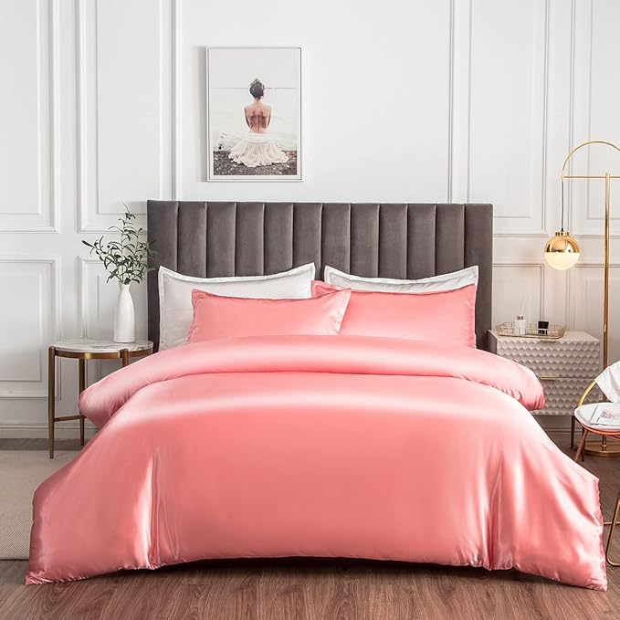 Hotel Green Duvet Cover Set Queen Silk Like Satin Bedding Set Summer Reversible