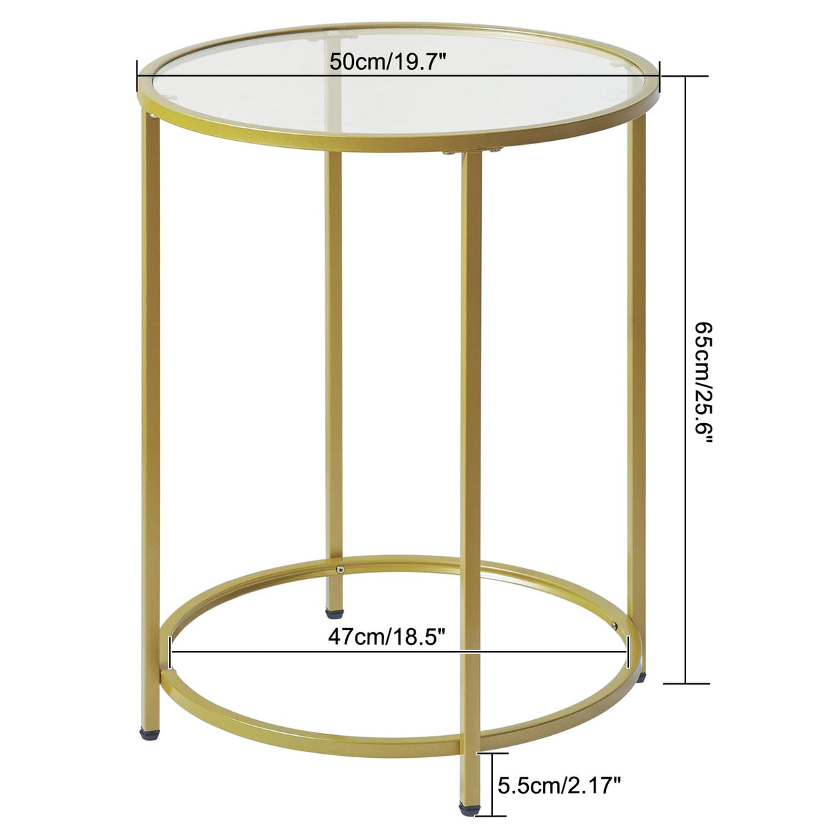 Round End Table, Tempered Glass Sofa Side Table, Gold Coffee Table for Office Bedroom Living Room