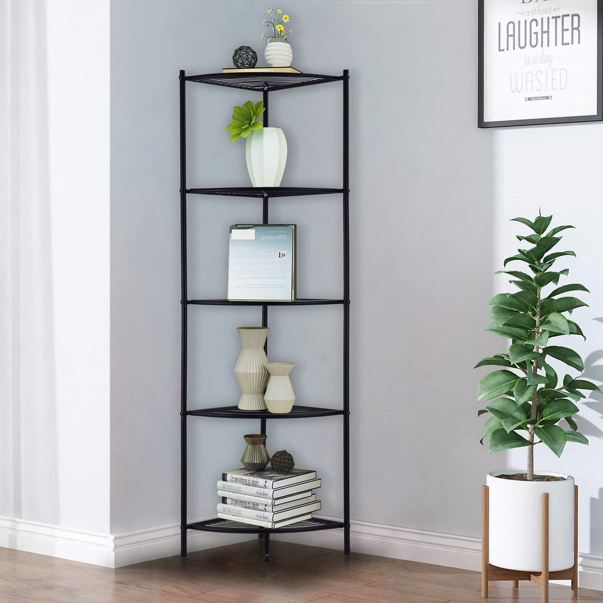 5-Tier Metal Corner Wire Shelf Compact Shelving Display Unit Plant Stand