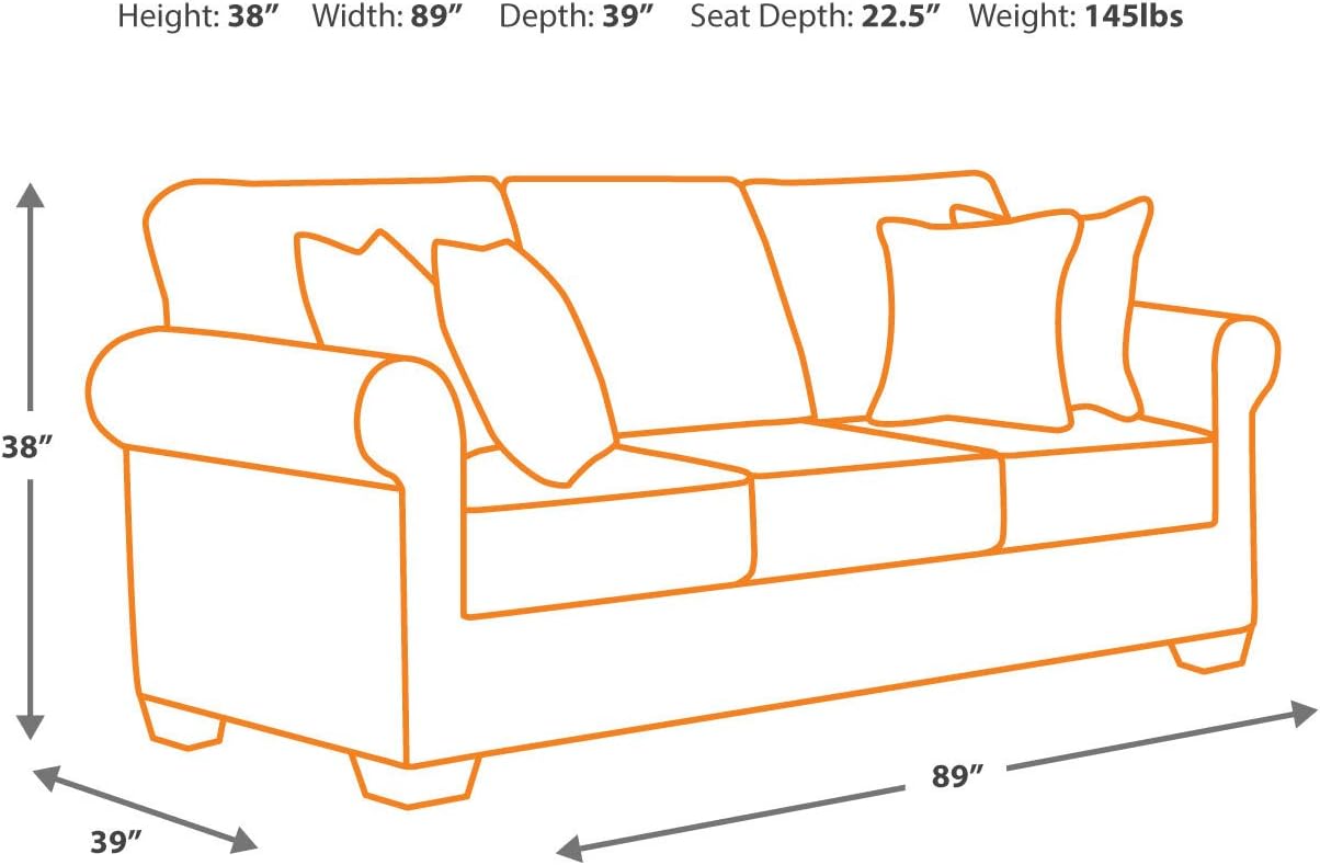 Larkinhurst Faux Leather Sofa with Nailhead Trim and 2 Accent Pillows, Brown
