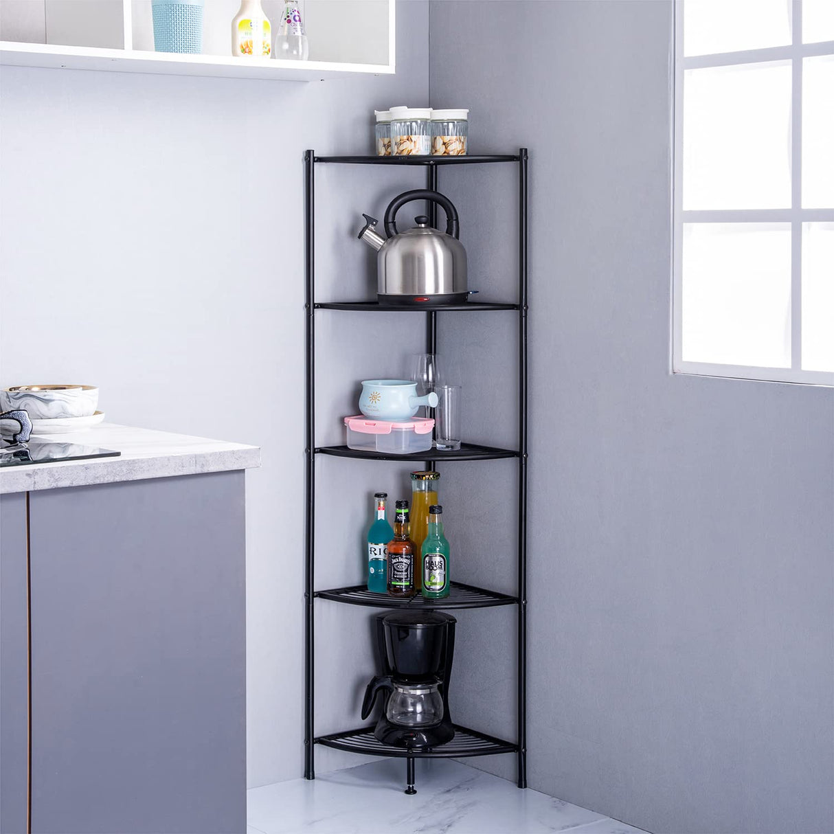 5-Tier Metal Corner Wire Shelf Compact Shelving Display Unit Plant Stand