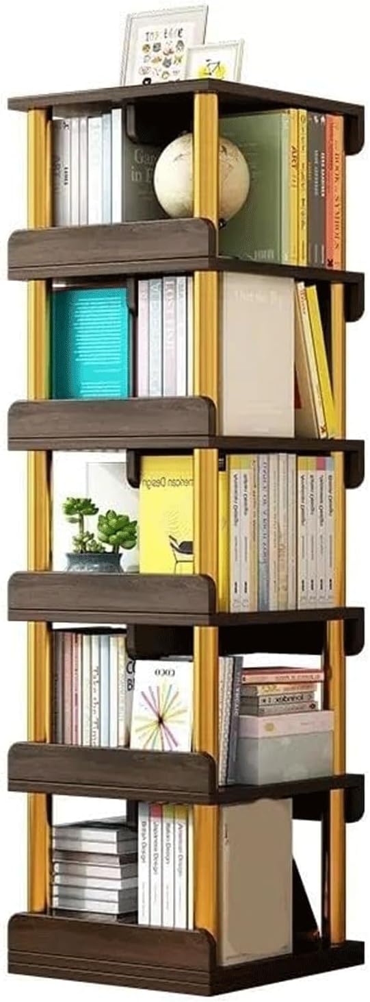 Large 5-Layer Bookshelf 360° Rotating Bookshelf Wood-Based Panel Bookcase