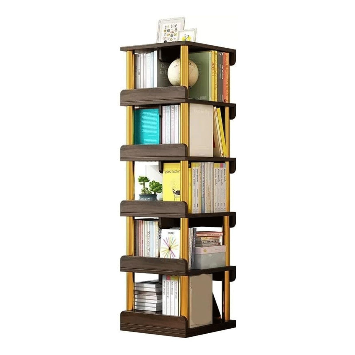 Large 5-Layer Bookshelf 360° Rotating Bookshelf Wood-Based Panel Bookcase
