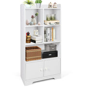 4-Tier Bookcase with Doors, 47.5" Tall Freestanding White Bookshelf with 3 Shelves