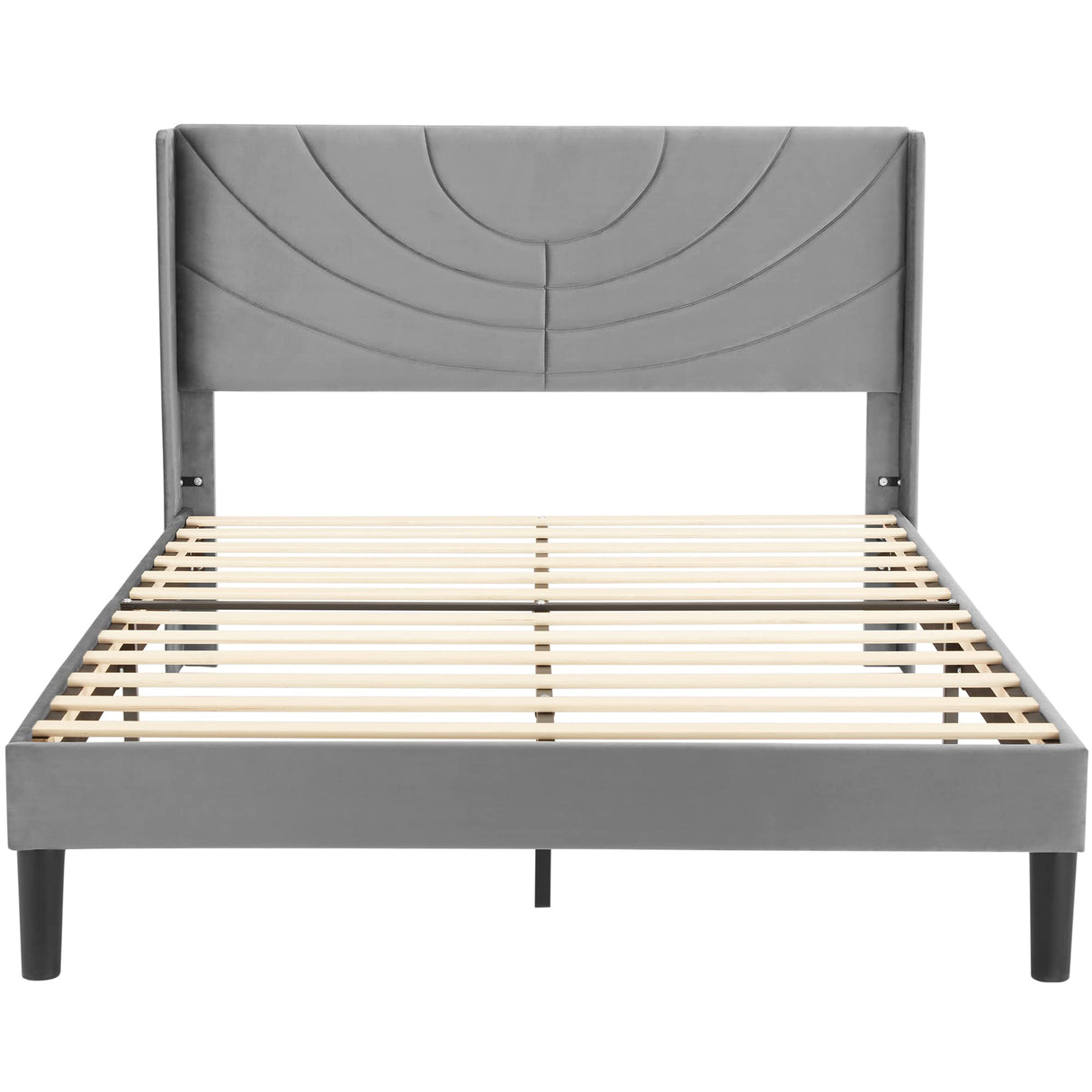 Queen Size Upholstered Platform Bed Frame with Fabric Headboard