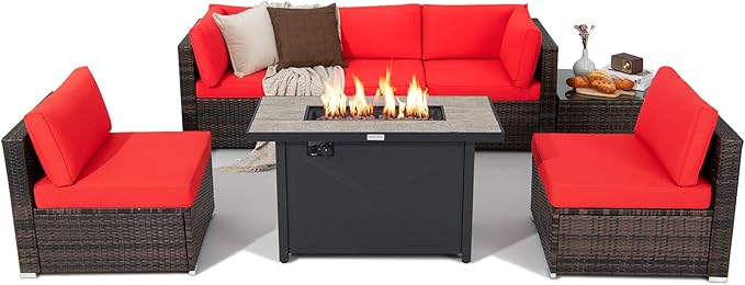 7 Piece Patio Furniture Set with Fire Pit Table, Includes 42 Inches 60