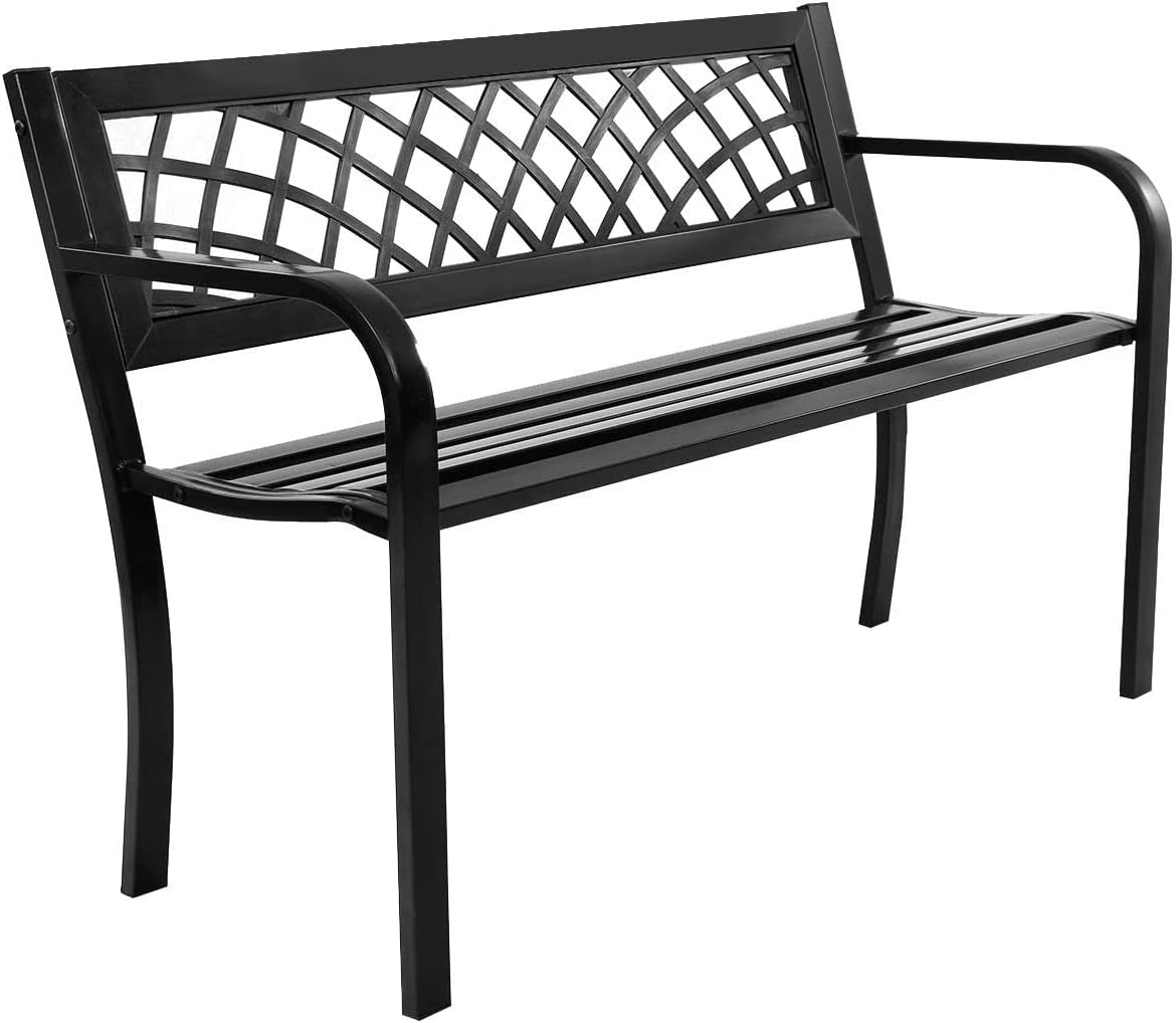 Outdoor Garden Bench Park Bench with Steel Frame & PVC Backrest