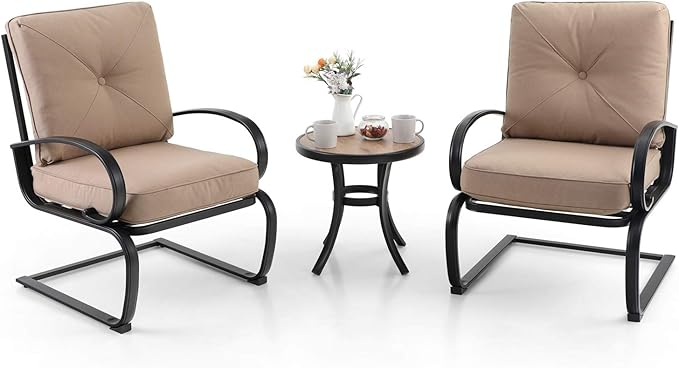 5 PCS Patio Dining Set, Outdoor 37" x 37" Wood Like Square Dining Table and 4 Piece Extra Wide Spring Motion Chairs