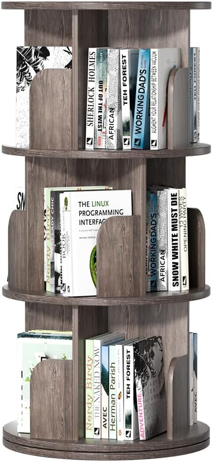 Rotating Bookshelf, Revolving Bookcase 360 Display Round Bookshelf Narrow Swivel Corner Book Shelf