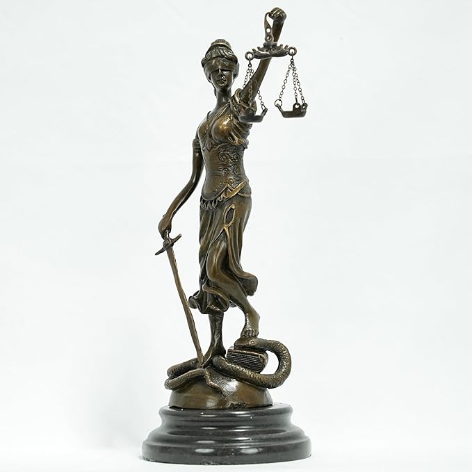 Blind Lady Justice Statue-Solid Bronze Themis Goddess of Justice Sculpture -Natural Marble Base