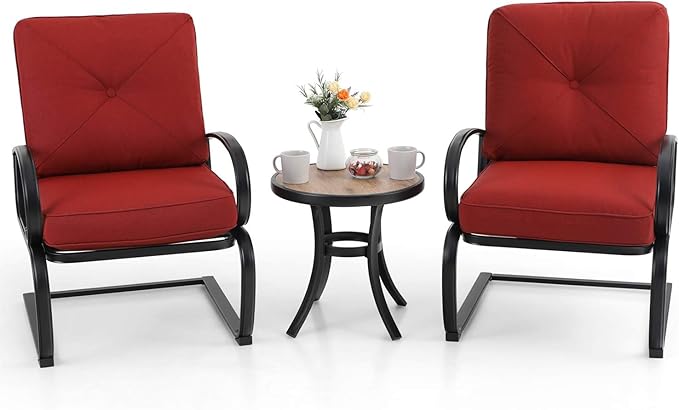 5 PCS Patio Dining Set, Outdoor 37" x 37" Wood Like Square Dining Table and 4 Piece Extra Wide Spring Motion Chairs