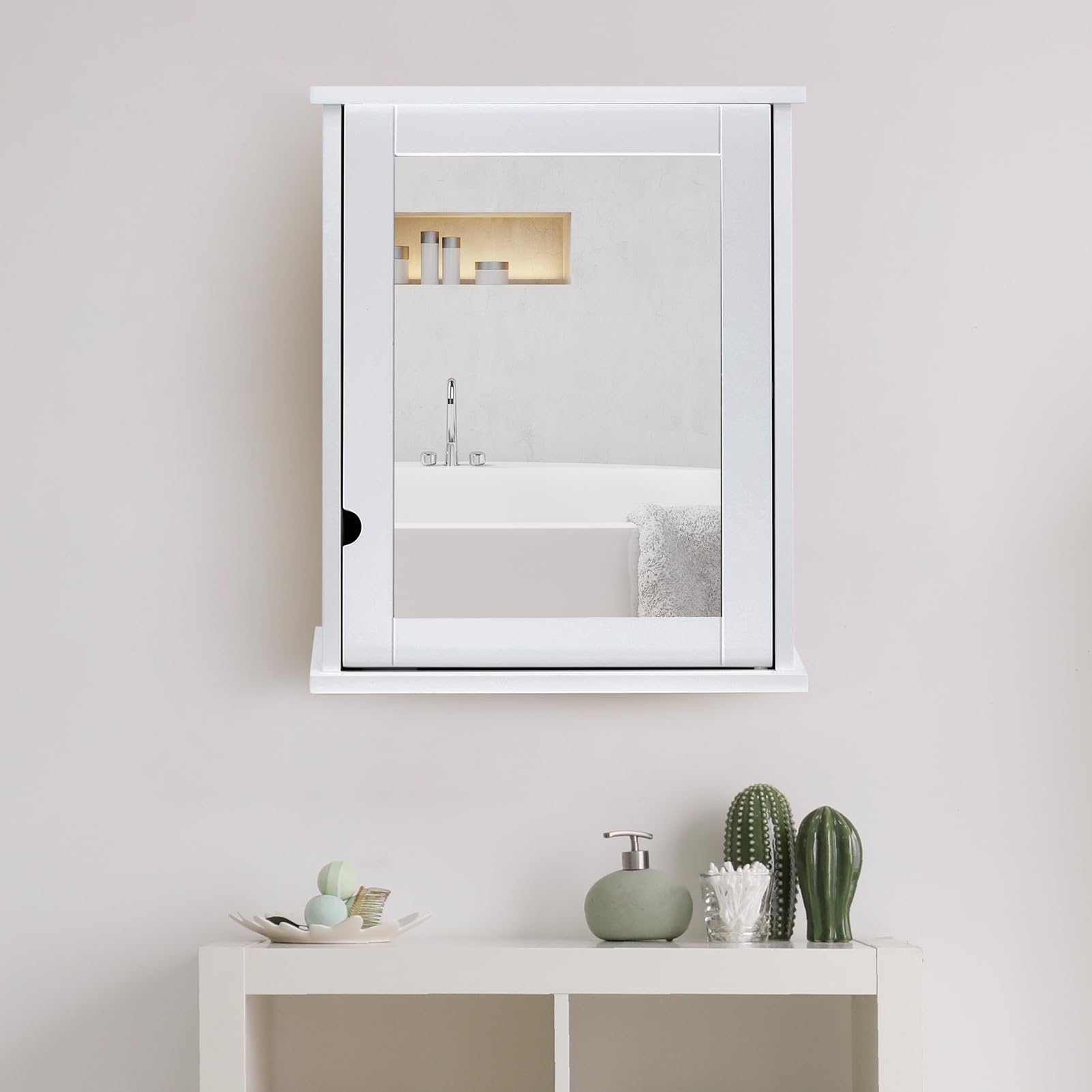 Medicine Cabinet 15.8" L x 19.8" H Wall Mounted Storage Cabinet with Single Mirror
