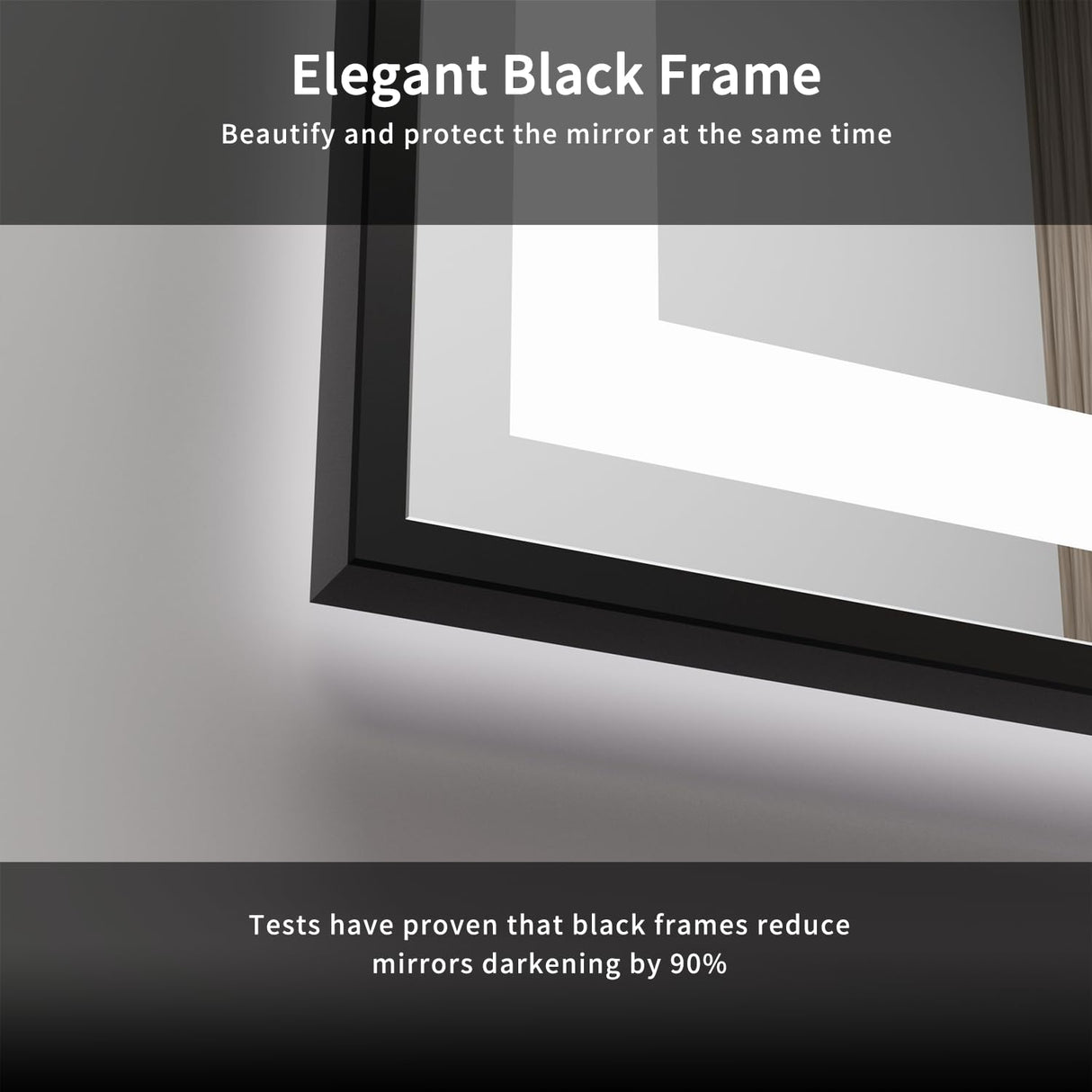 60x36 Inch Black Framed LED Bathroom Mirror with Anti-Fog