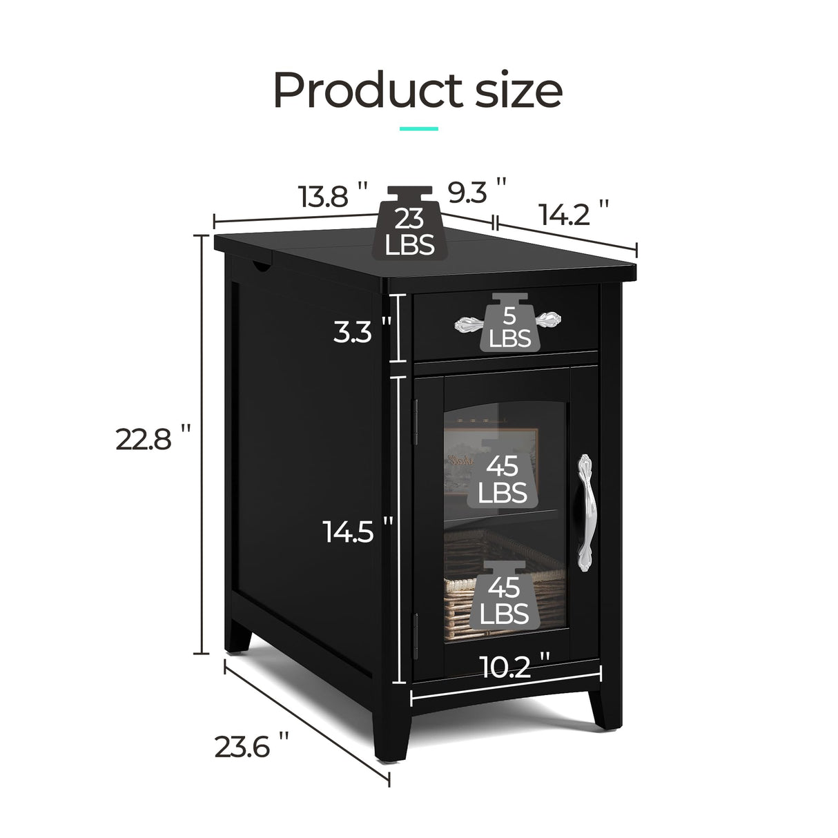 End Table with Charging Station, Side Table for Bedroom