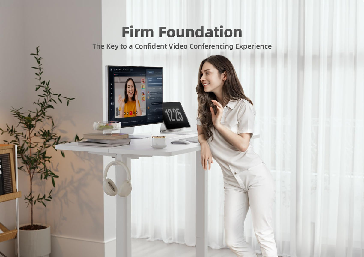 Seang Electric Standing Desk With Adjustable Height, 48x24 Inch, Sit Stand With Splice Board for Home Office Computer Workstation, White Frame/White Top