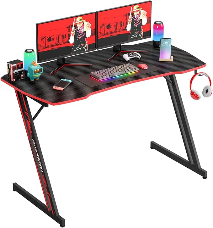 47 Inch Modern Z-Shaped Gaming Desk Computer Desk for Home Office