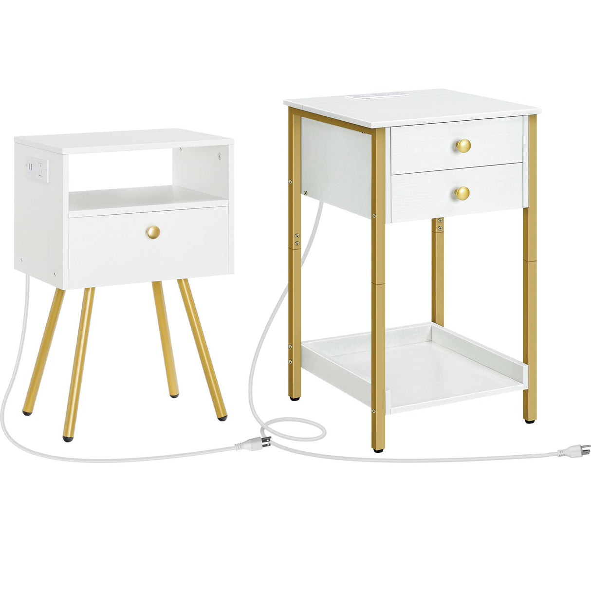 Nightstand with Charging Station, Tall End Table, Side Table