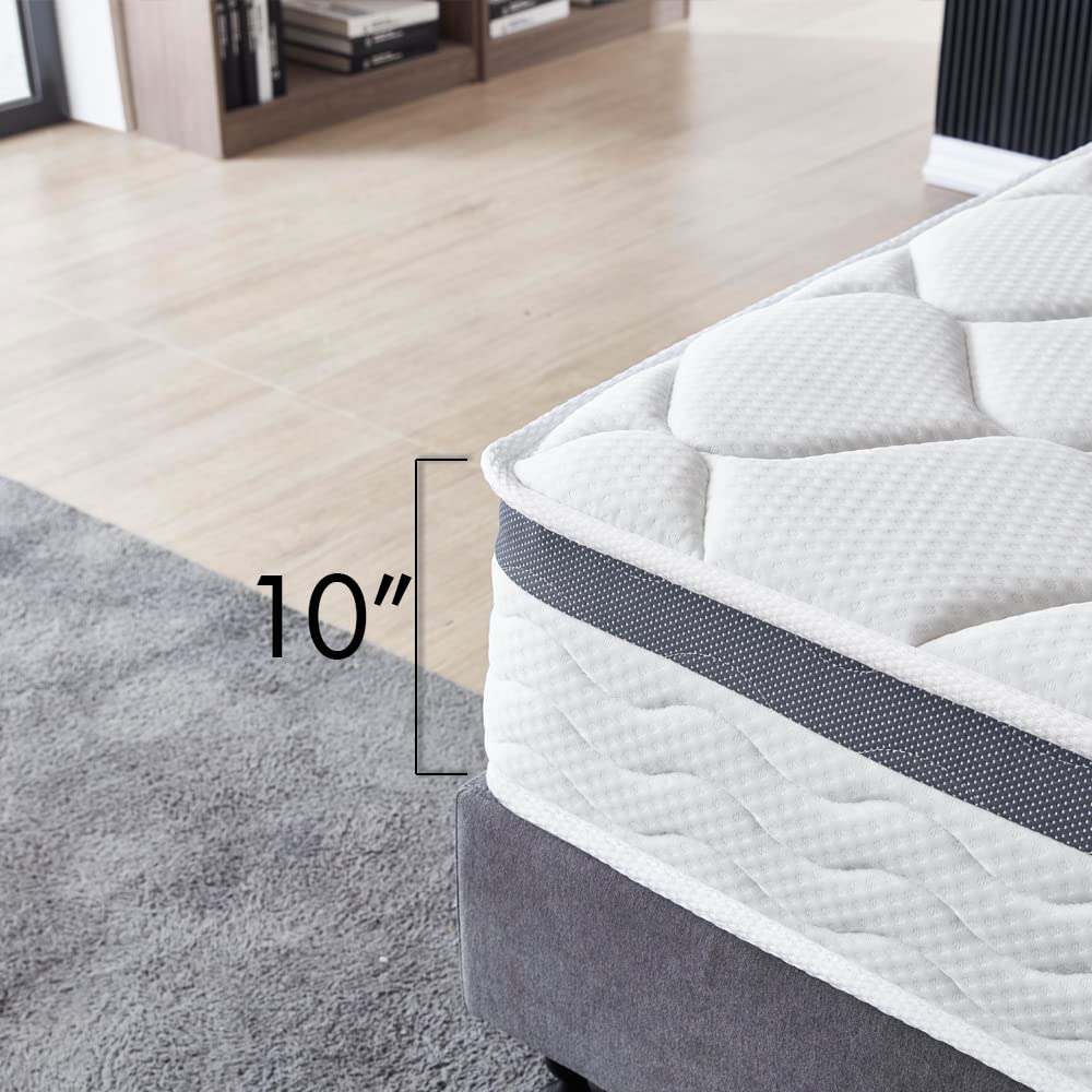 Queen Size Mattress - 10 Inch Cool Memory Foam & Spring Hybrid Mattress