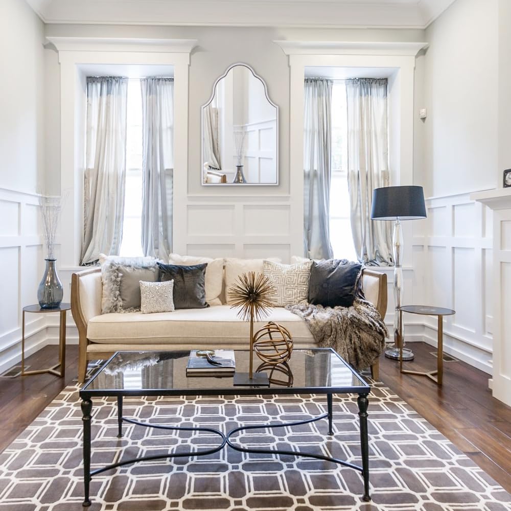 Arched Mirror for Wall, Bathroom Mirror with Wood Frame