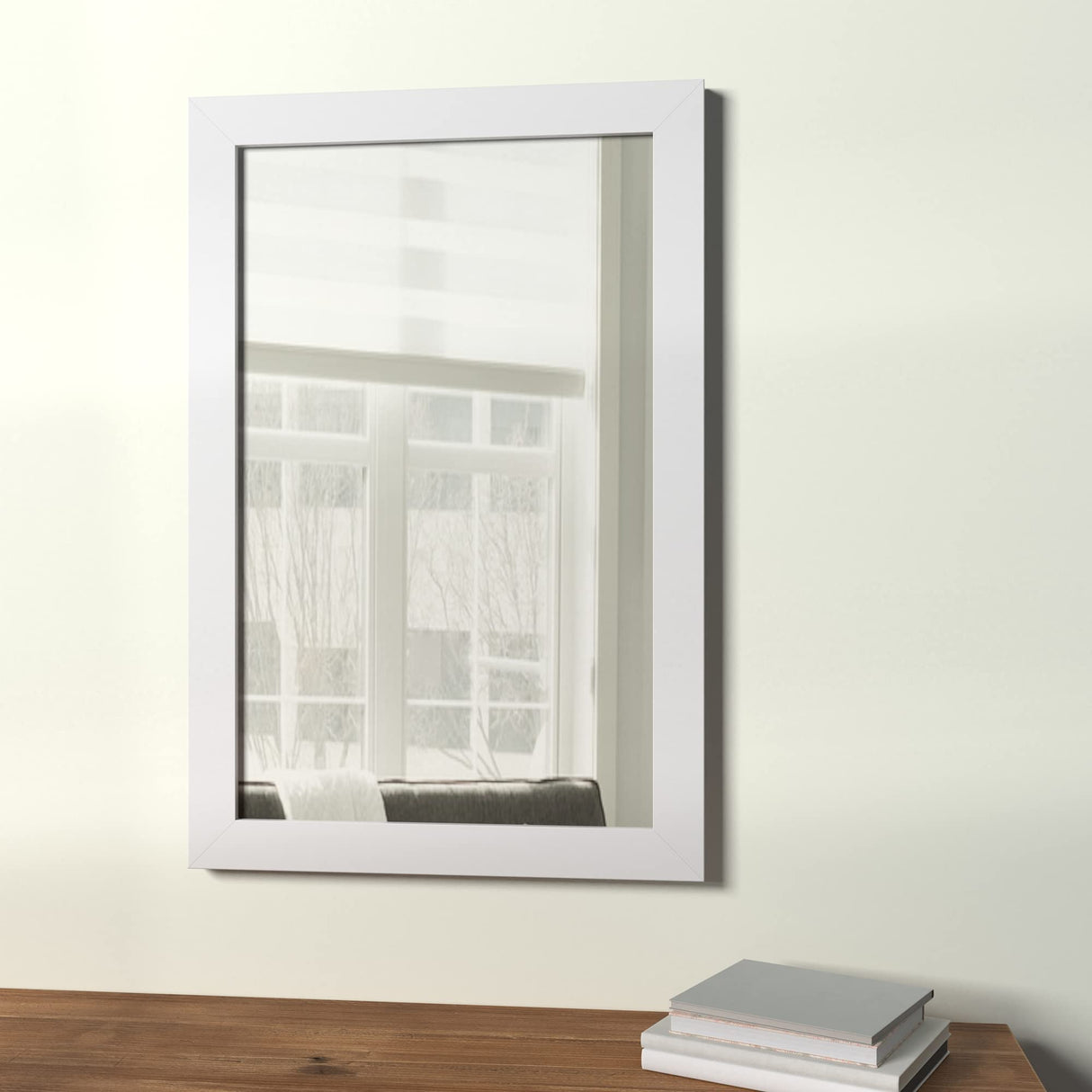 Basics Rectangular Wall Mount Mirror Wide Trim, White